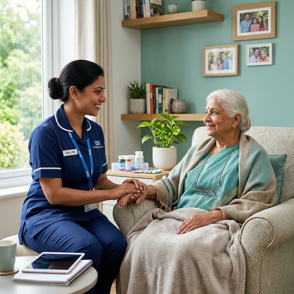 Compassionate nurse caring for an elderly patient